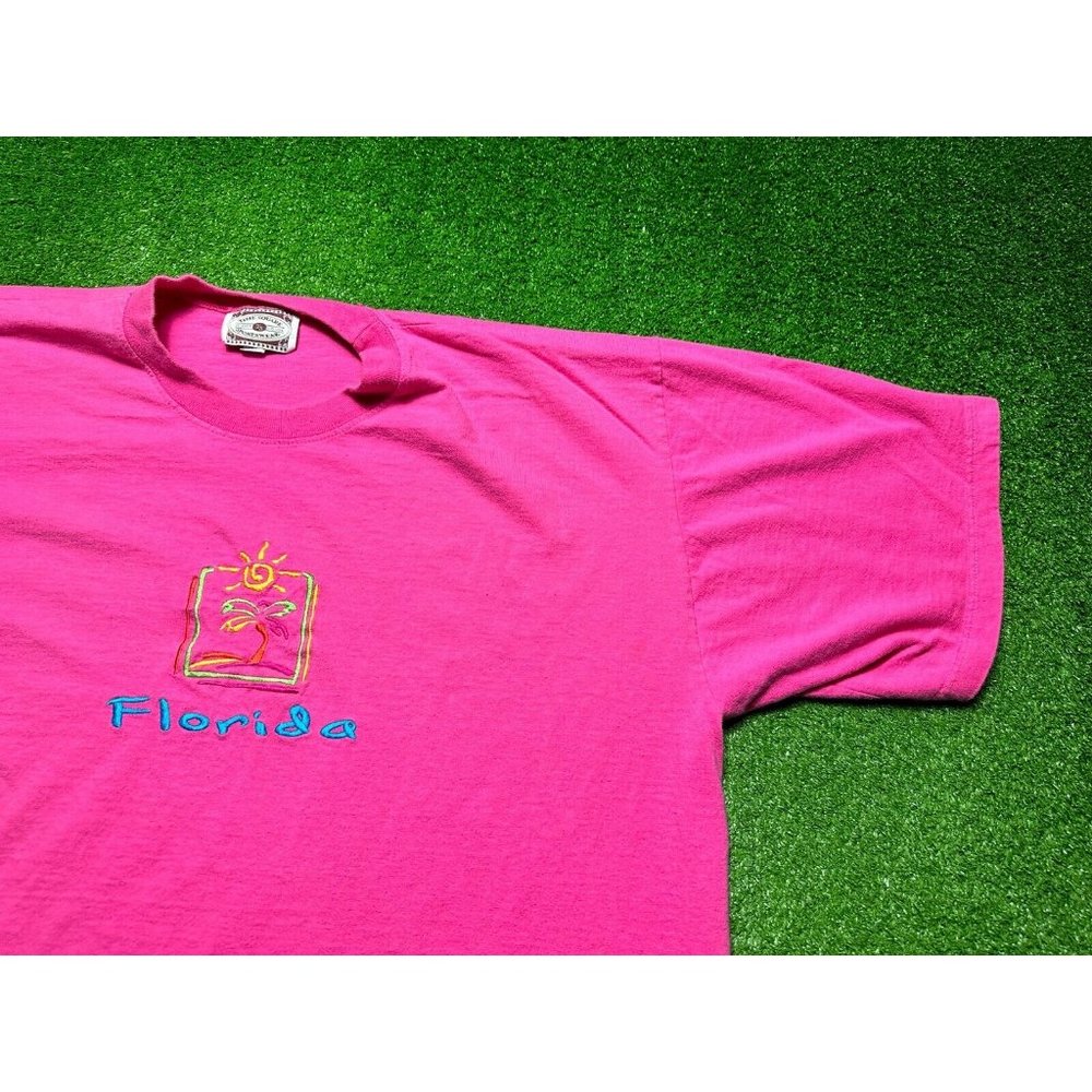 Vintage 90s Florida Embroidered Men's Graphic Tee Size 2XL Pink